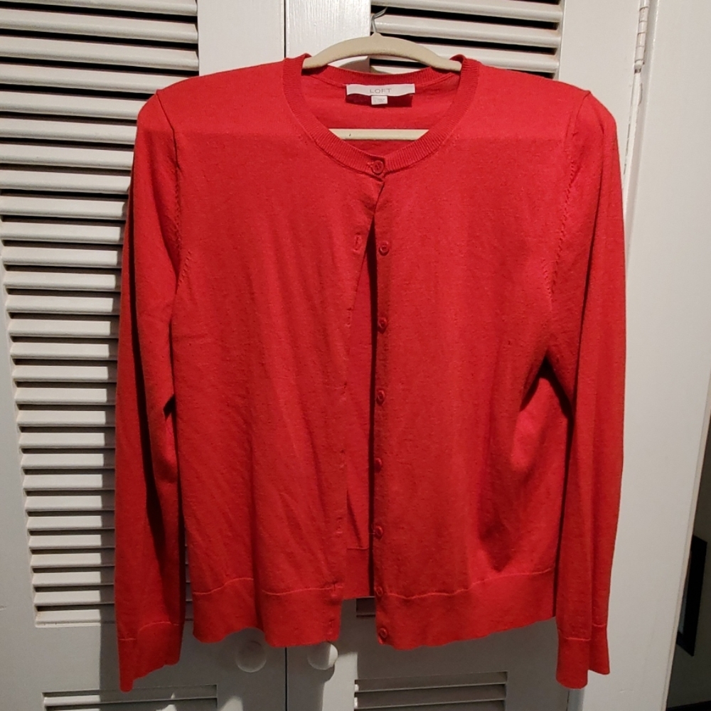 Loft red cardigan sweater size L